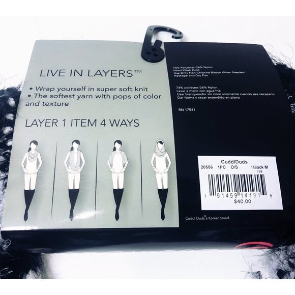 Cuddl Duds Womens Black White Striped Soft Chunky Knit Infinity Scarf New - Picture 4 of 10